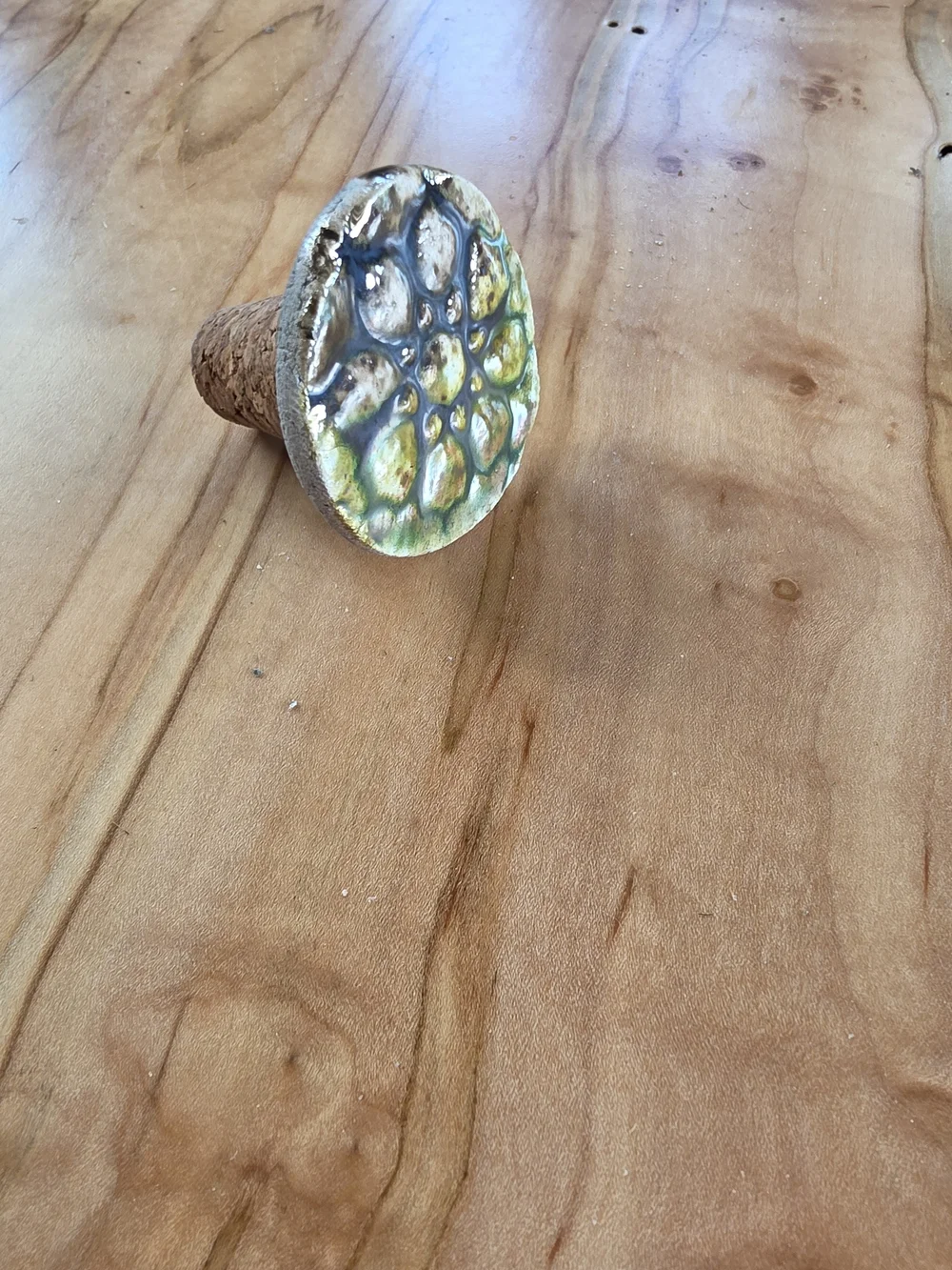 Handmade Ceramic Bottle Stopper with Green Blue Glaze Pottery - EUC Never Used